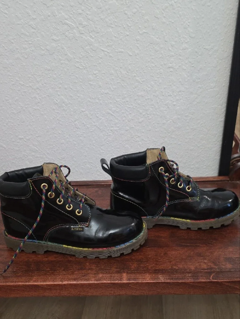 Dr. Martens Black Kids  Boots with Rainbow Laces